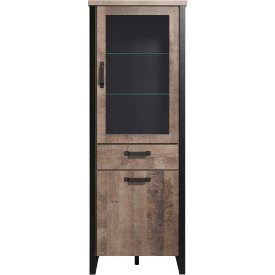 Vitrine in Eiche und Schwarz mit 5 F?chern und Schublade, 70 ¡Á 1