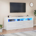 TV-Lowboard in Hochglanz mit LED-Beleuchtung, 3 offenen F?chern, 2 T¨¹ren und 2 Schubladen f¨¹r Fernseher b