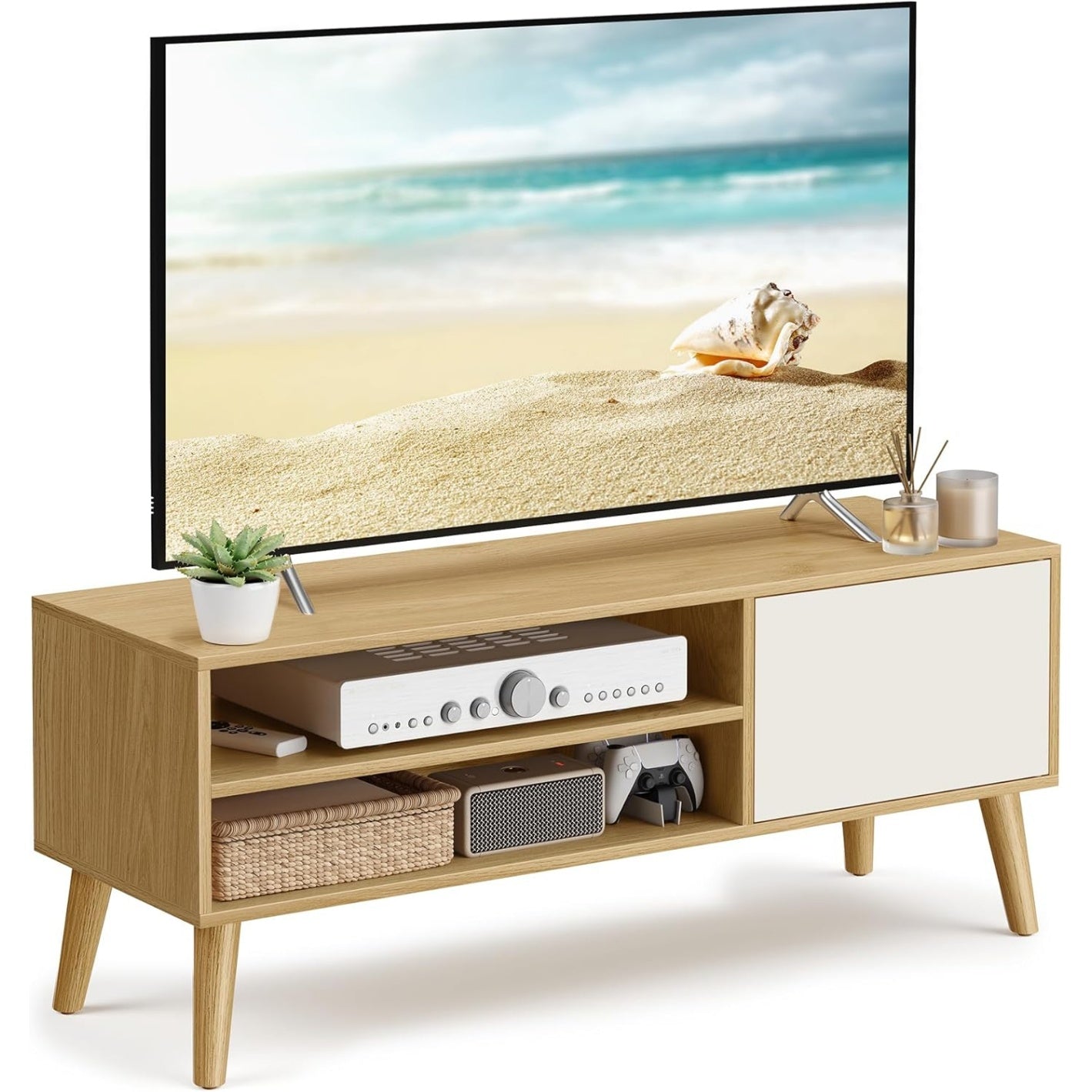 TV-Lowboard f¨¹r Fernseher bis 55 Zoll, 120 cm, Natureiche und