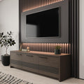 TV-Lowboard mit 2 T¨¹ren, 1 Schublade und Fr?sfront aus Holzwerkstoff in Dunkelbraun und Schwarzer Eiche, 181,2 ¡Á 51,1