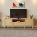 TV-Lowboard mit Rattan-Schubladen, offenen F?chern und Kabelmanageme