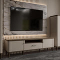 TV-Lowboard mit 2 T¨¹ren und 1 Schublade in Kaschmirbeige und Eiche, 179,8 ¡Á 53,3