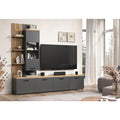 Wohnwand in Grau und Eiche mit H?ngevitrine und 2 TV-Lowboards, f¨¹r Fernseher bis 65 Zoll, 240 ¡Á 2