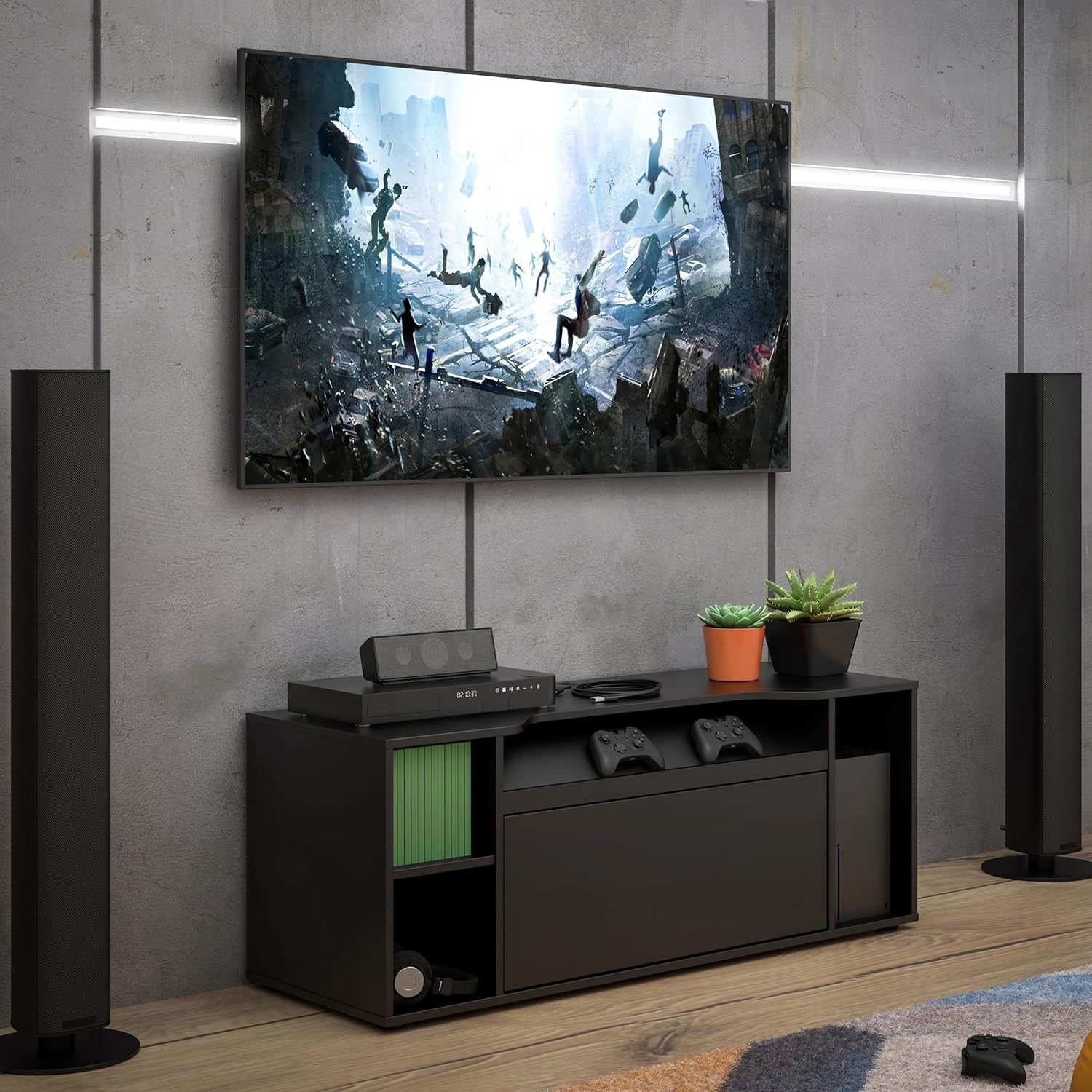 H?ngender TV-Schrank mit LED-Beleuchtung in Schwarz, 120 ¡Á