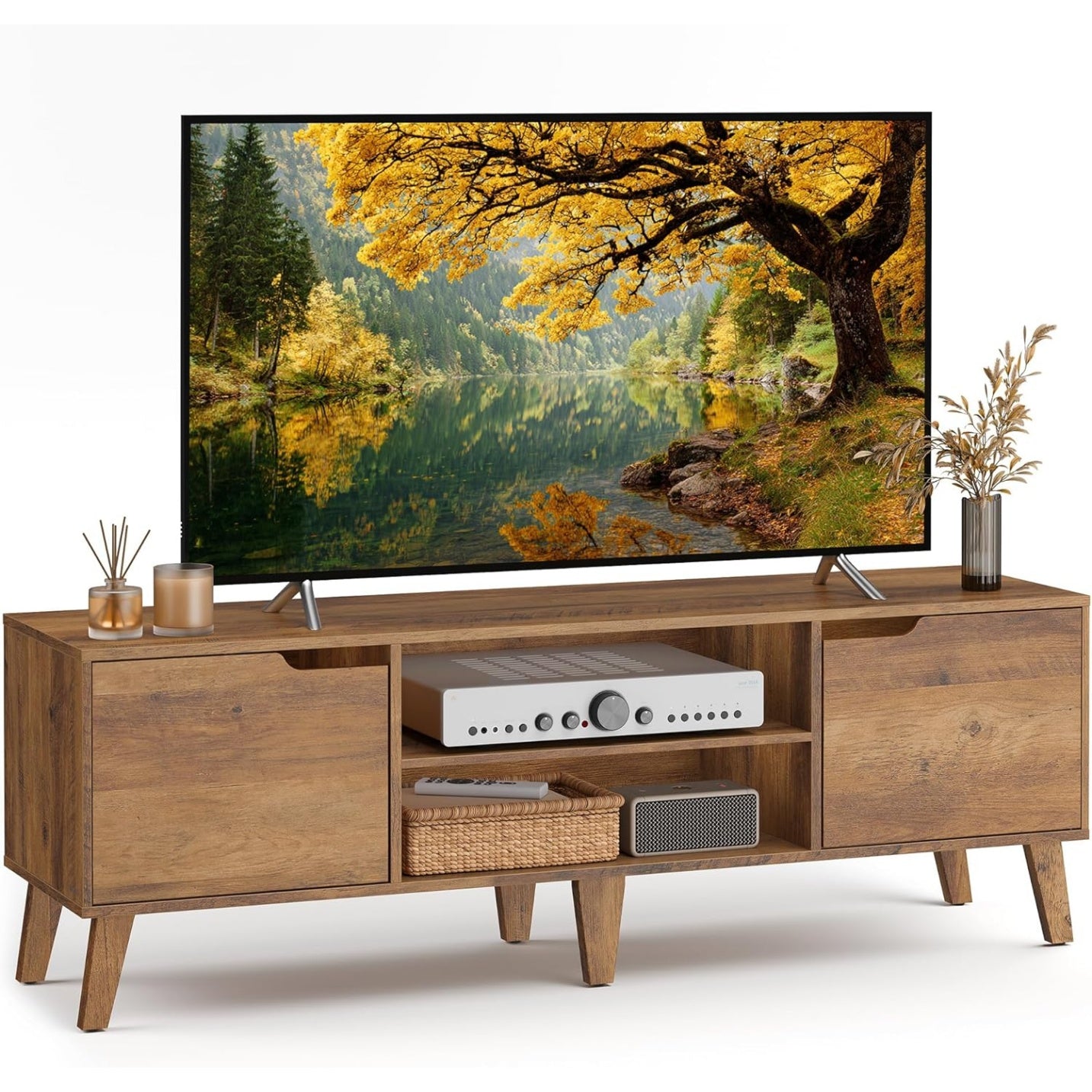 TV-Lowboard f¨¹r Fernseher bis 65 Zoll mit verstellbarer Ablage, 14
