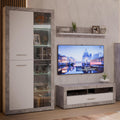 Wohnwand mit TV-Lowboard, Vitrine, Wandpaneel und Kommode in Wei? und Betonoptik, 328,4 ¡Á 193