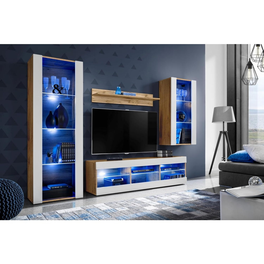 Wohnwand mit TV-Lowboard und Stauraum in Wei? und