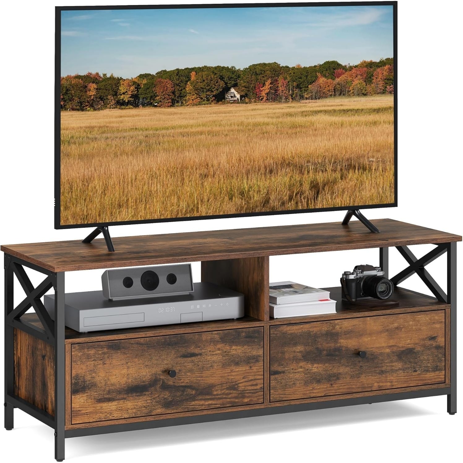TV-Lowboard f¨¹r Fernseher bis 55 Zoll mit 2 Schubladen und 2 offenen F?chern, 120 ¡Á