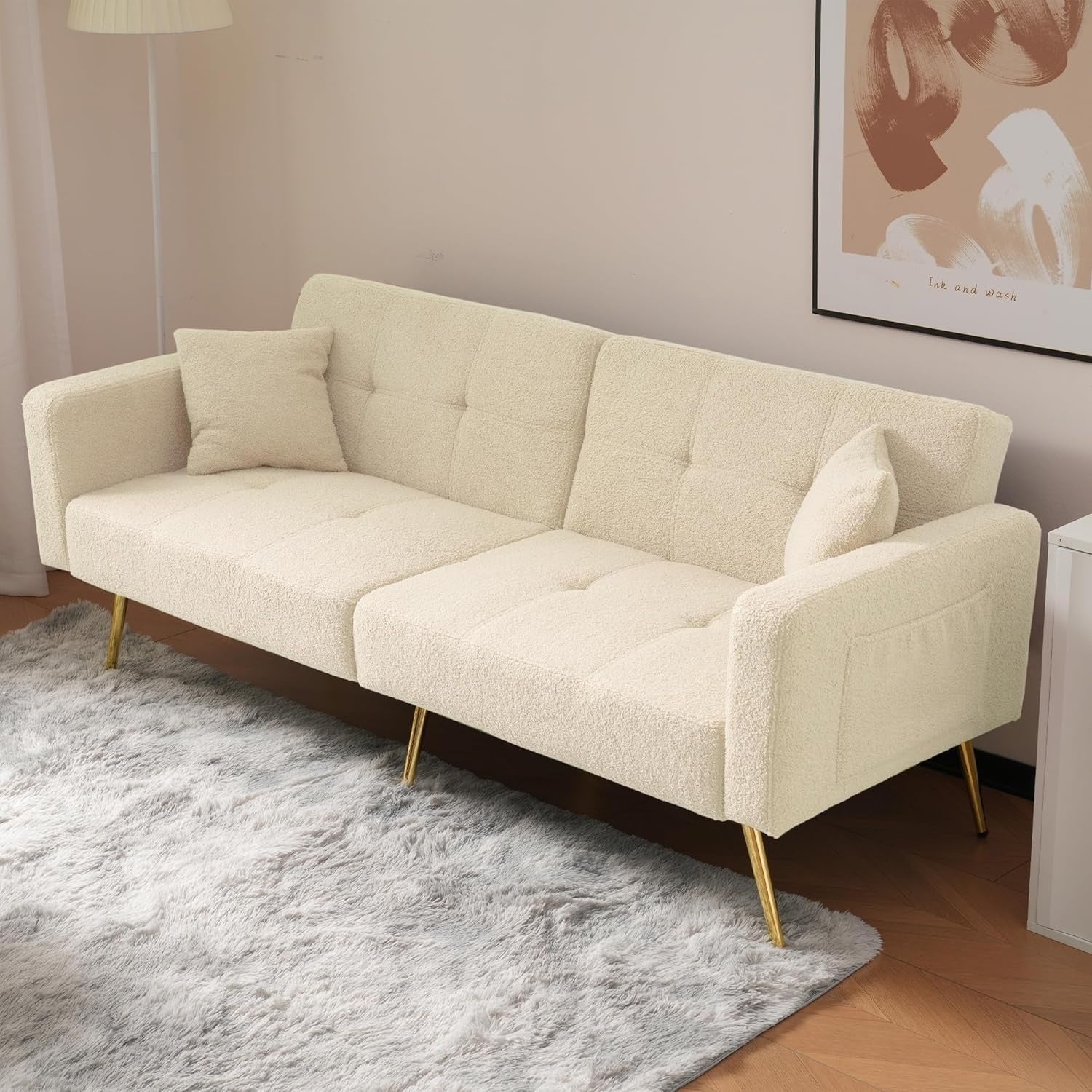 2-Sitzer Schlafsofa aus Sherpa-Stoff mit verstellbaren R¨¹