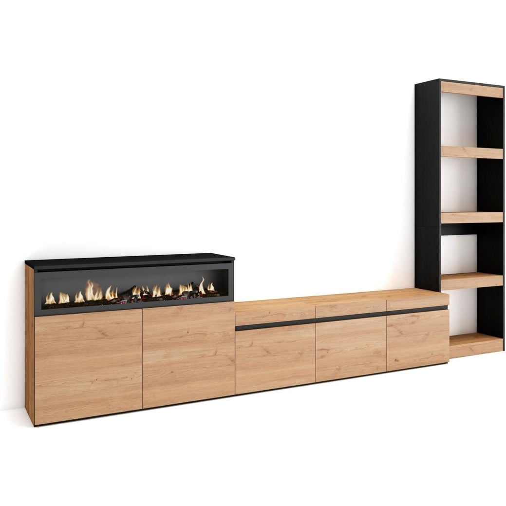 Wohnwand mit Elektrokamin f¨¹r Fernseher bis 65 Zoll in E