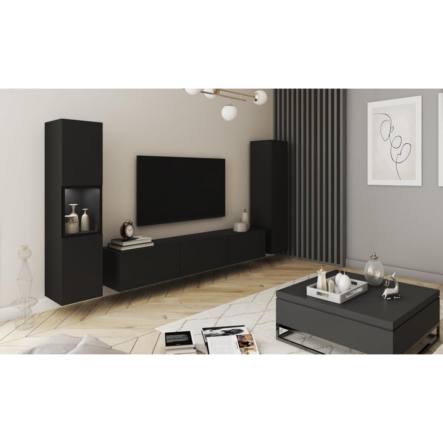 3-teiliges Wohnwand-Set mit Vitrine, TV-Lowboard und Wandboard ink
